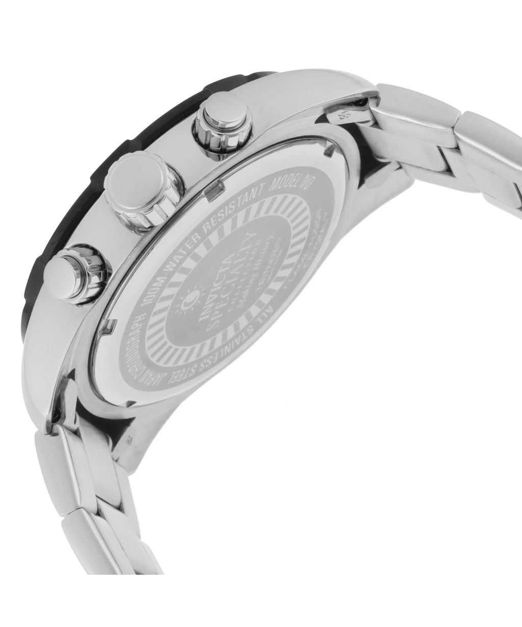 Stainless Bezel Silver-Tone Men's Black Chrono Dial 21471 Steel Watch Specialty