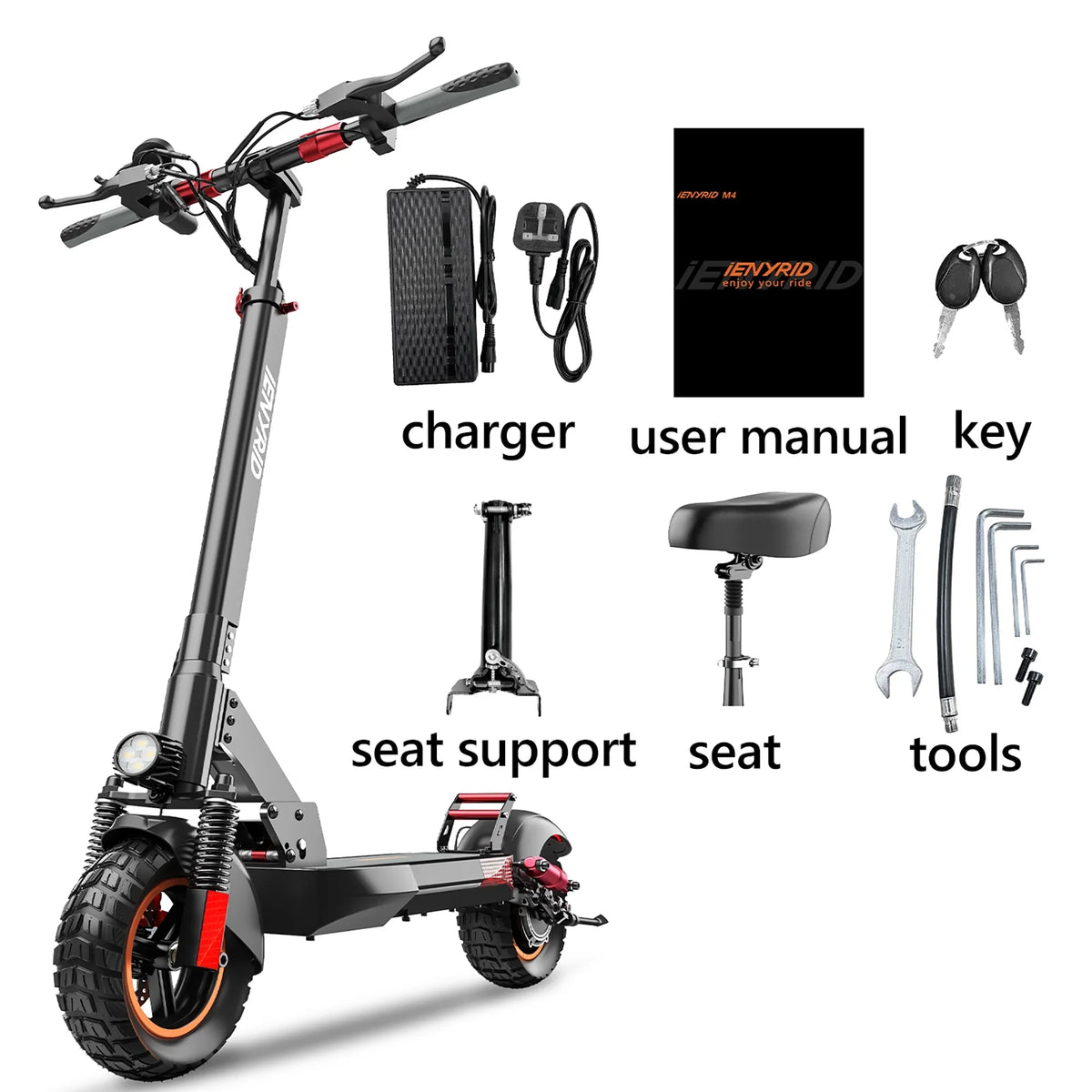 600W(Peak Miles Road Seat, 330lbs 28 with Adult inch Skateboard Off iENYRID Scooter 10 Electric Folding and Tires Electric Range, 800W) to up Commuter Adult E-Scooter Long