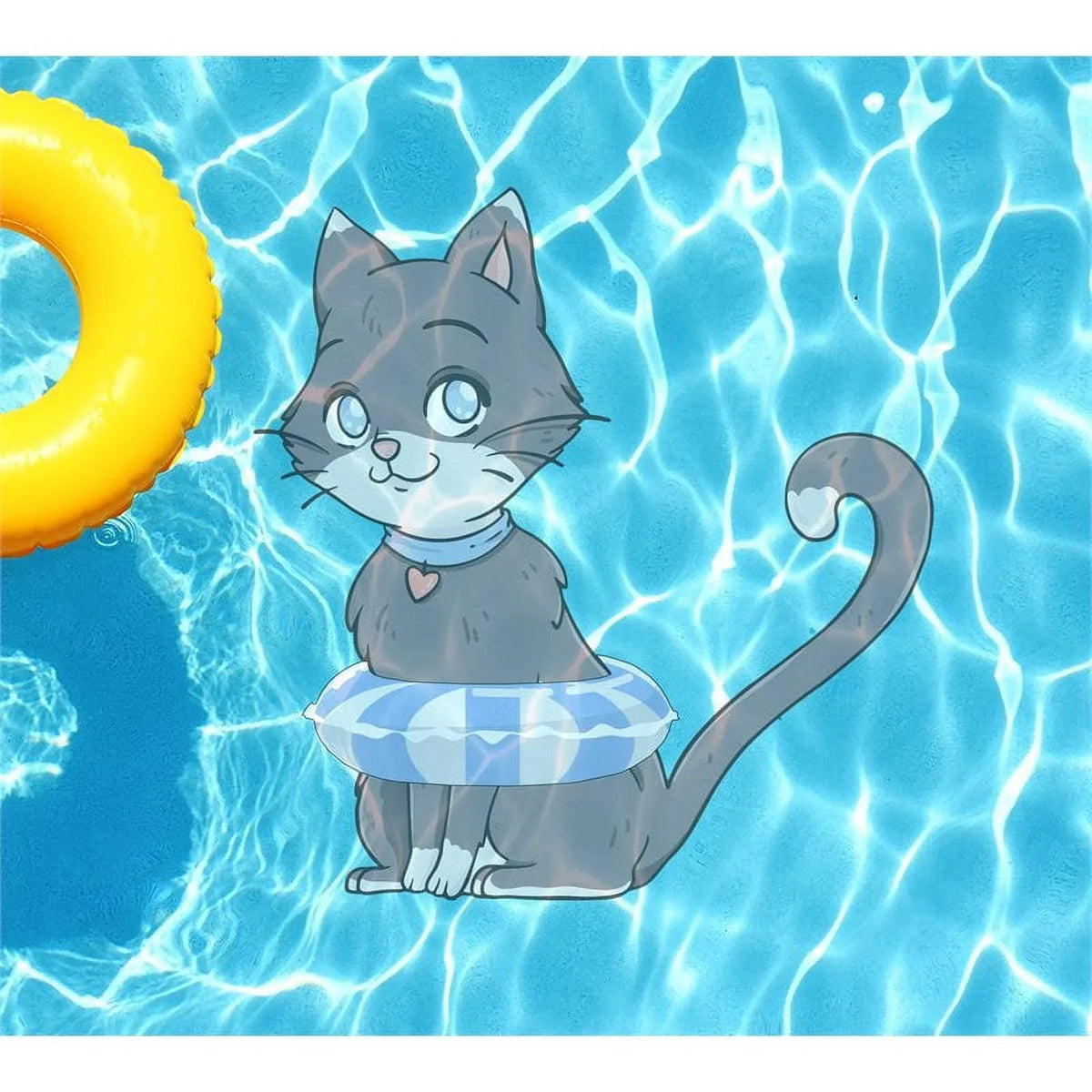 Gray Pool Tattoo Kitten Underwater Woody's 60" Slick Mat Vinyl in