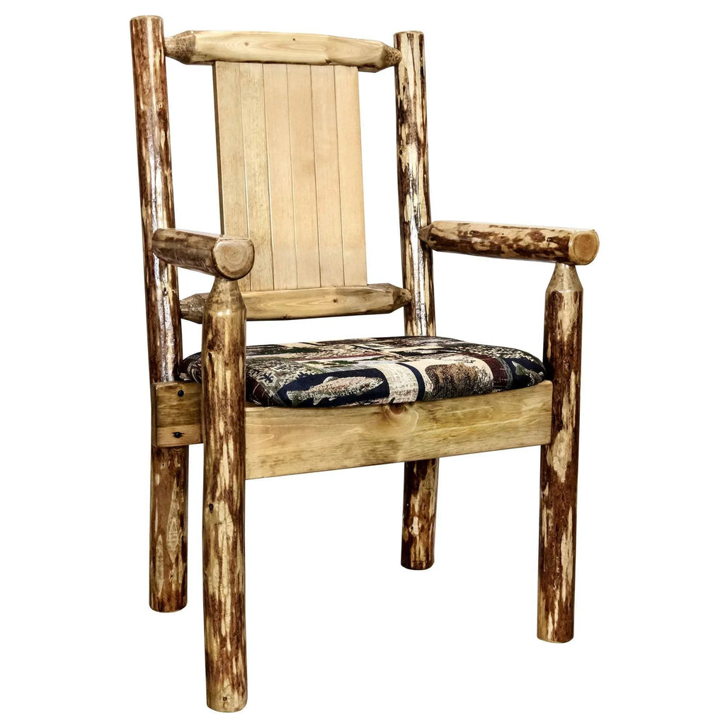 Laser Tree Chair, w/ Captain's Upholstery Engraved Collection Design Pine Country Glacier Woodland