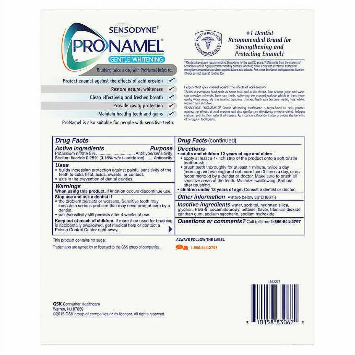 Sensodyne Alpine Toothpaste Whitening (184.3g), 4-pack Gentle Breeze Pronamel 6.5oz