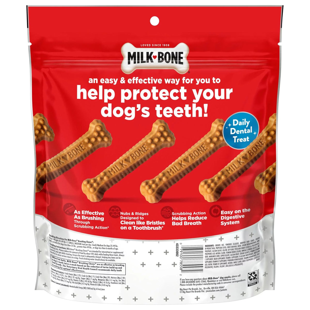 19.6 Small/Medium, Brushing Milk-Bone 25 Bag Oz. Chews Per Treats, Bag, Dog Bones Dental Daily