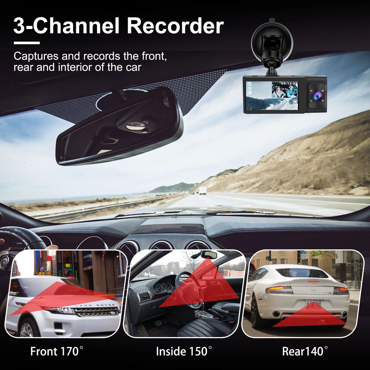 Backup with 3 Dual Camera Dash Vision, G-Sensor Camera, 1080P Night Front Rear, Car Channel Dash and Cam Cam TSV DVR
