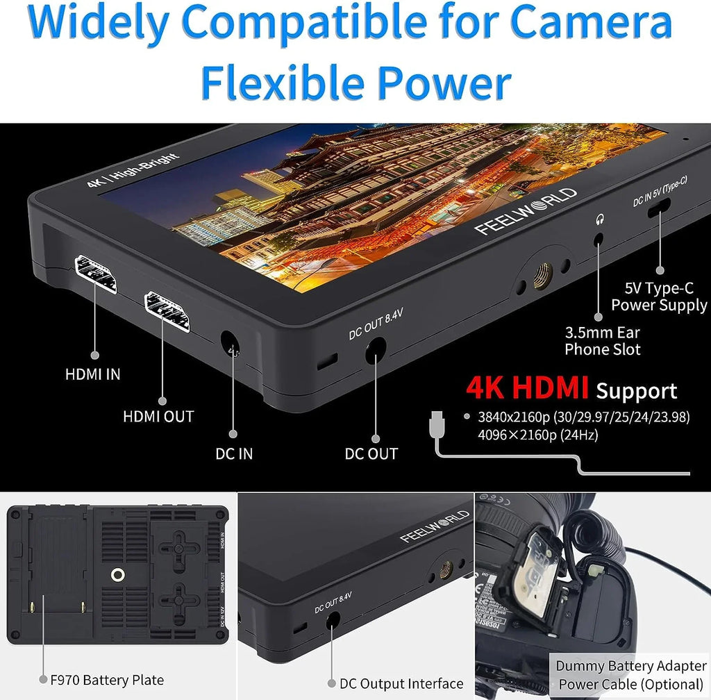 Monitor LUT Install DSLR Inch Kit 1920x1080 +Battery Wireless Transmission Case Pro F970 3D External 4K 5.5 Field Touchscreen +Carry F6 1600nits with for HDMI Power FEELWORLD FHD Camera