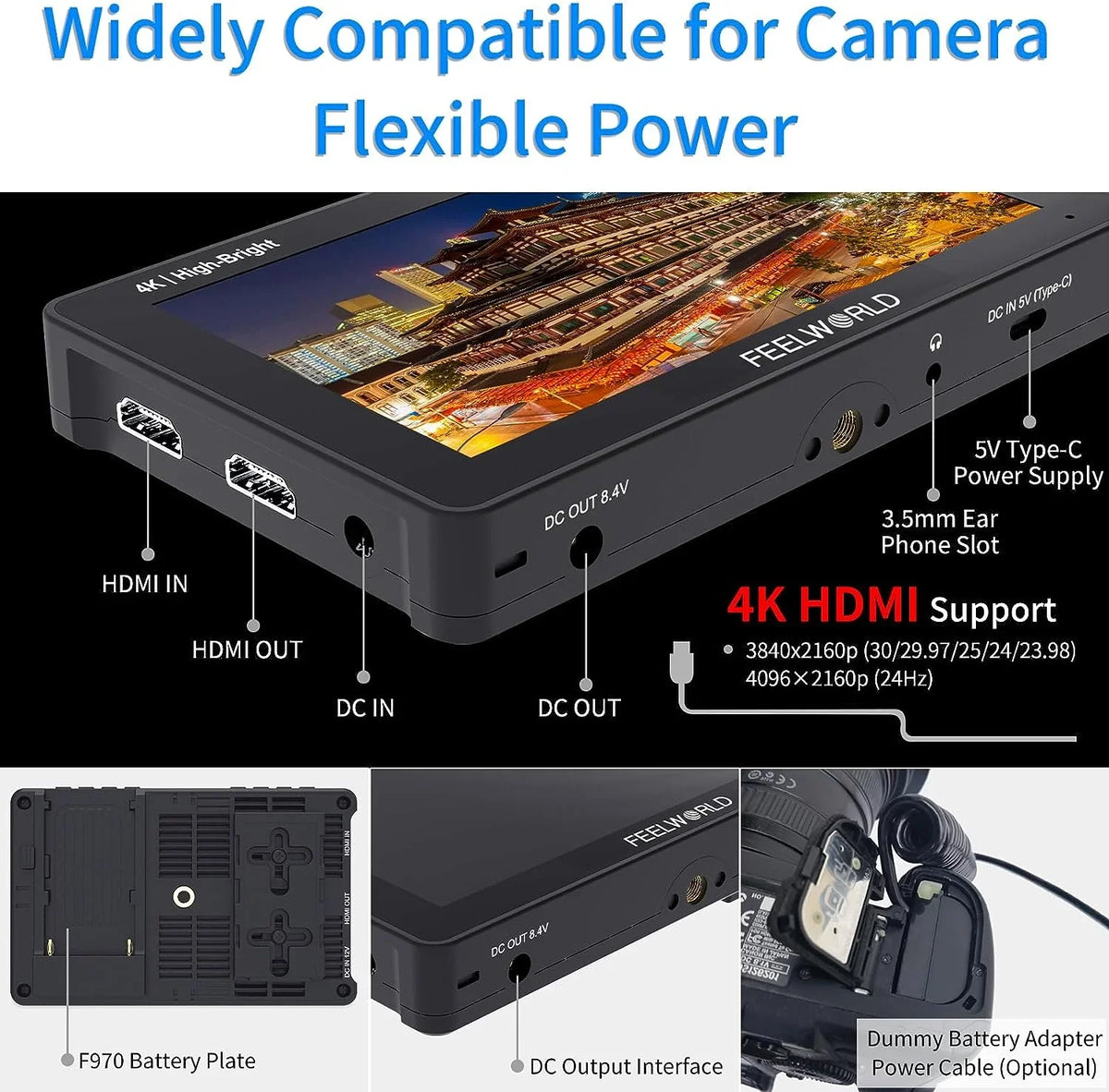 Monitor LUT Install DSLR Inch Kit 1920x1080 +Battery Wireless Transmission Case Pro F970 3D External 4K 5.5 Field Touchscreen +Carry F6 1600nits with for HDMI Power FEELWORLD FHD Camera