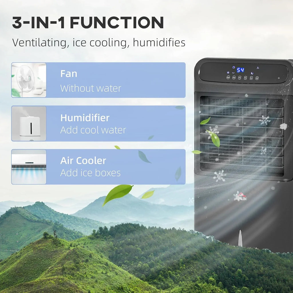 Timer, Oscillating, Display, 3-In-1 Black Cooler, for Fan Humidifier Air Cooling Tank Evaporative with liquid Bedroom, liquid Remote, Mobile LED Home HOMCOM Office, Unit 32" Ice 3.2gal Conditioner