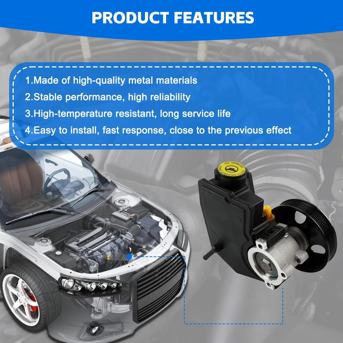 Wrangler 20-38771 1998-2003 Pump Aftermarket Pump 4.0L, 86-00274, RL087871AE, PANGOLIN Jeep-Cherokee XJ Auto AD55-7140 Power Steering Fits 1997-2001 L6 L6 for Parts 4.0L
