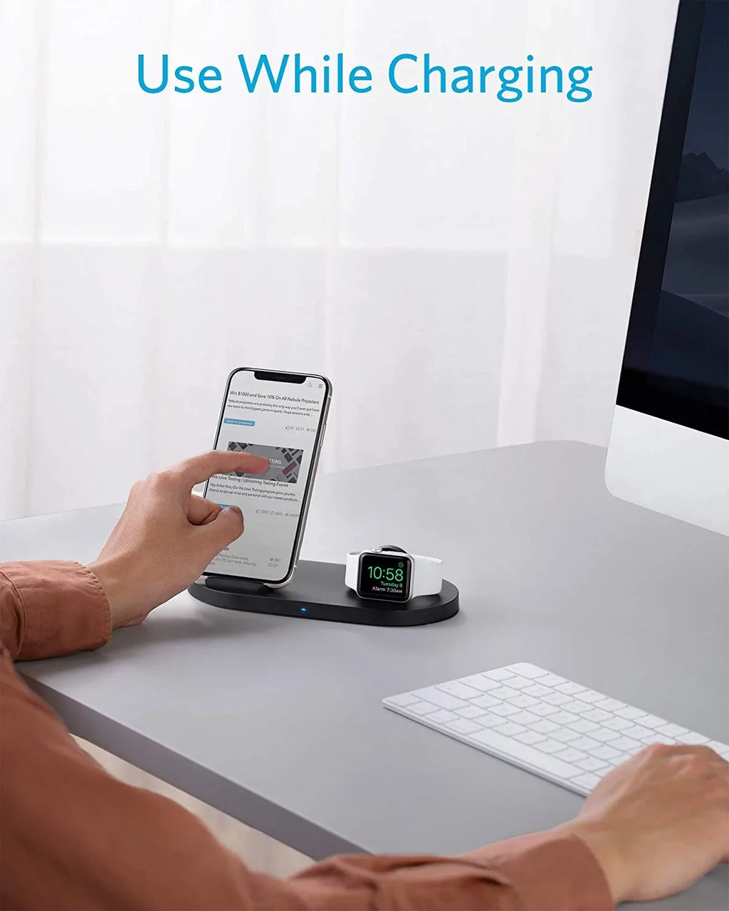 Anker 2020, Wireless with SE Pro iPhone 11 Stand Station (Watch Watch Sense Charging Charging Watch Charging PowerWave for Not SE/6/5/4/3/2/1, QC Included) Charger, 11, Cable Holder 2-in-1 with