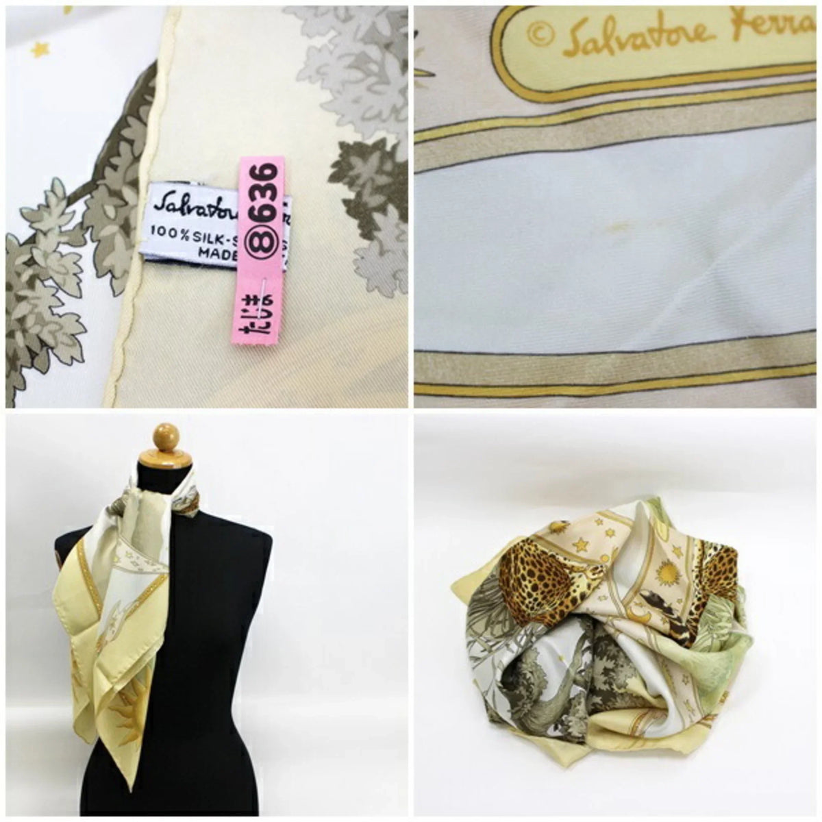 scarf (Good) Salvatore SALVATORE Pre-Owned muffler print yellow ladies animal FERRAGAMO silk Ferragamo leopard pattern paper