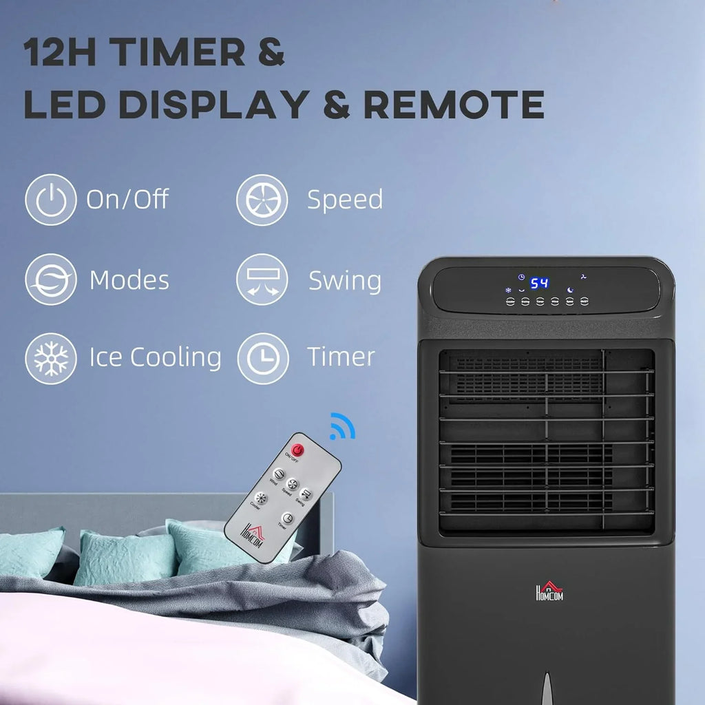Timer, Oscillating, Display, 3-In-1 Black Cooler, for Fan Humidifier Air Cooling Tank Evaporative with liquid Bedroom, liquid Remote, Mobile LED Home HOMCOM Office, Unit 32" Ice 3.2gal Conditioner