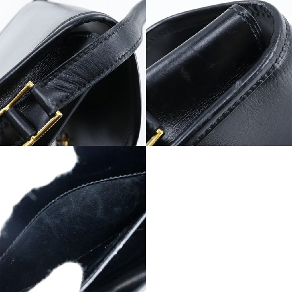 France Shoulder Crossbody Bag Hermes Black/Gold Made Hardware H Pre-Owned Button Ladies Calf 〇M (Fair) 1983 Snap in HERMES Double Vintage