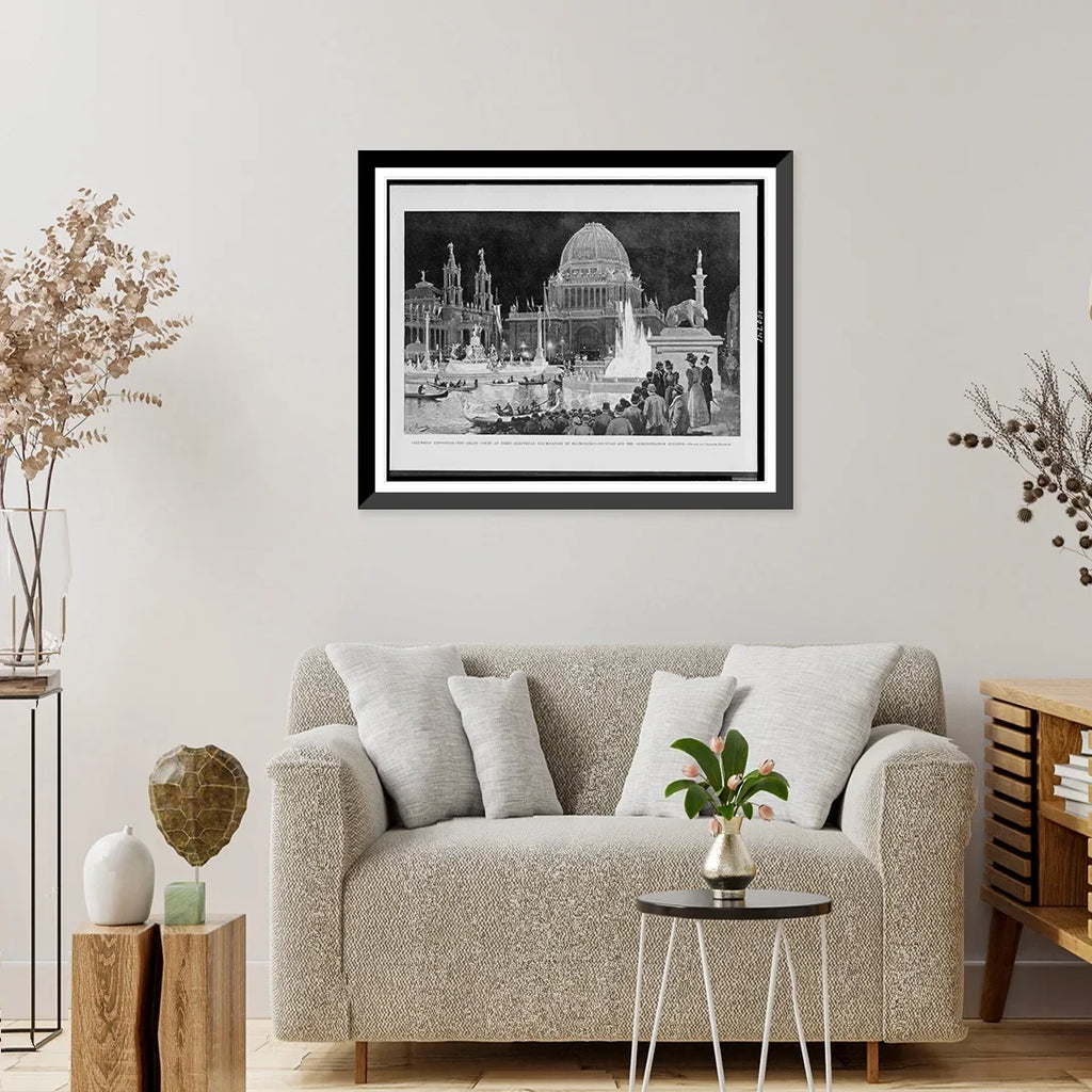 fountain Graham., Columbian Print, Charles Exposition. and by x administration electrical illumination at the the night. Historic of 17-7/8" building.drawn court Framed grand MacMonnies's 21-7/8"