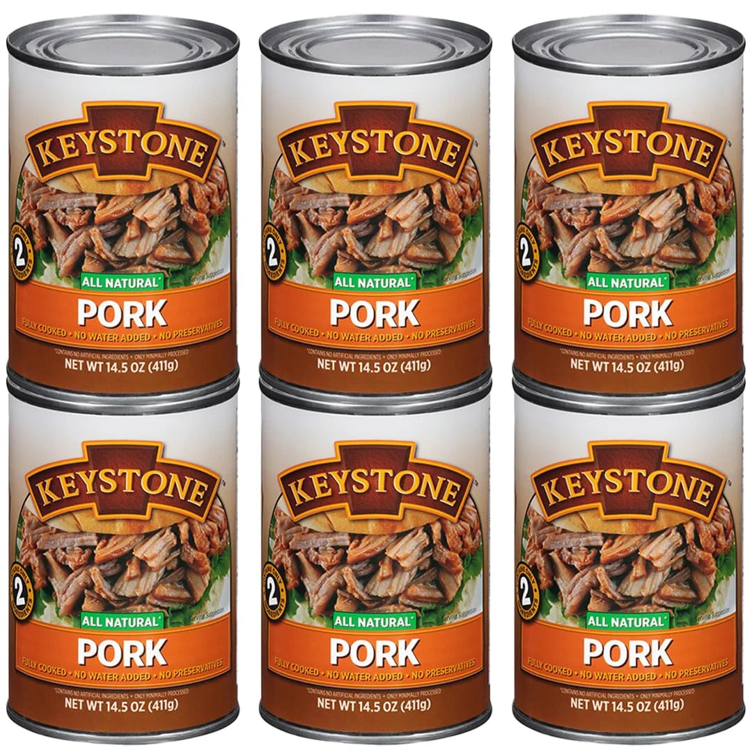 Camping 6 Food Backpacking Cans Hiking Pork of Survival Natural For Ready 14.5 Keystone (6 Pack Emergency Can and to Eat- All Pack) oz