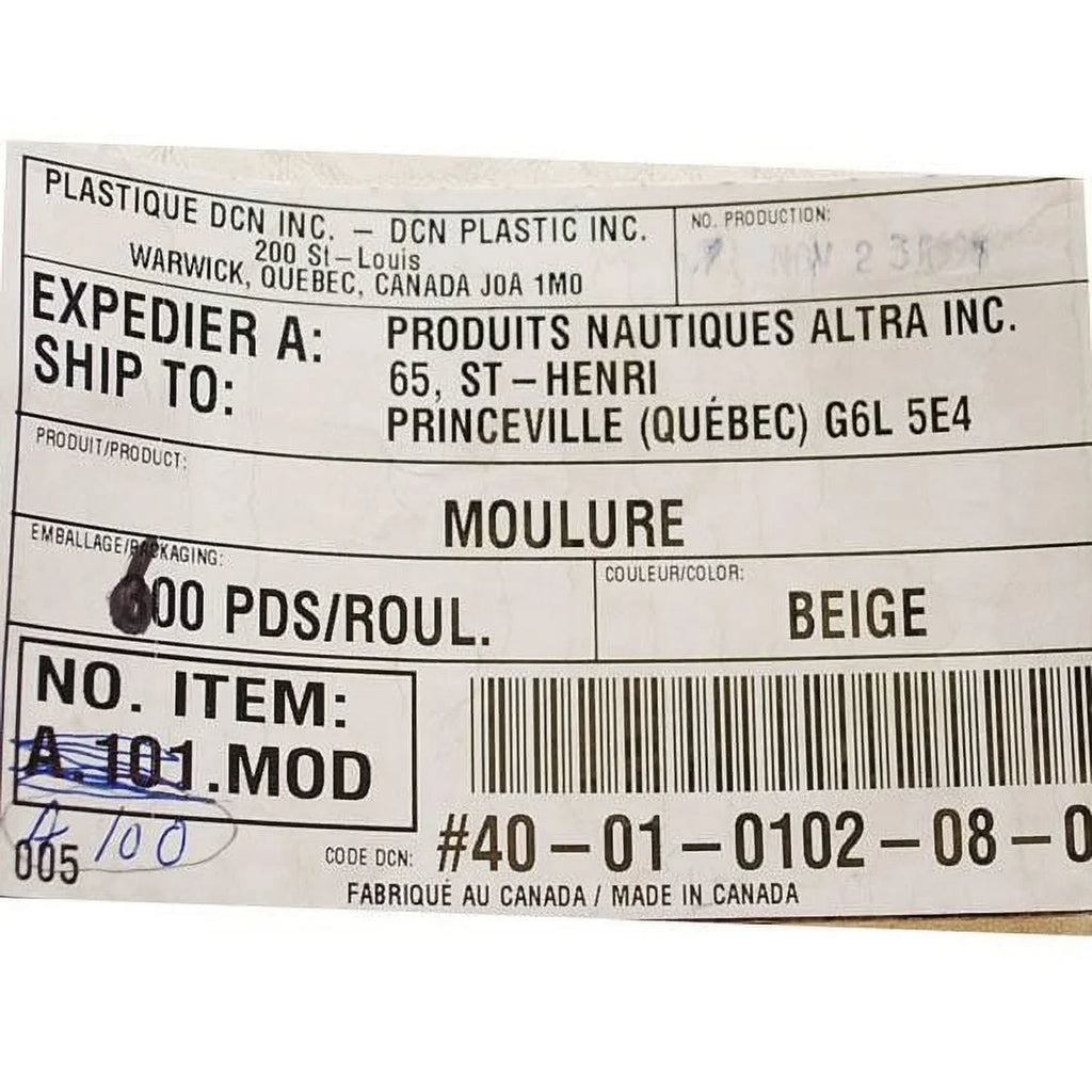 Rail Rigid Boat Beige Inch (10 Semi Insert Rub 3/8 FT) Princecraft