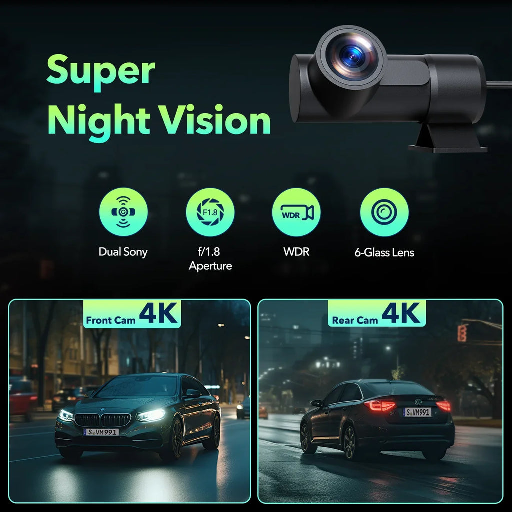 SD Commands, Dash with 3.16" Night for Card, and 5Ghz Dual Camera,Voice APP Rear Cars G-Sensor, Front Dash Car Vision Touch Screen GPS, Wifi 4K+4K Camera Cam 128G TOGUARD