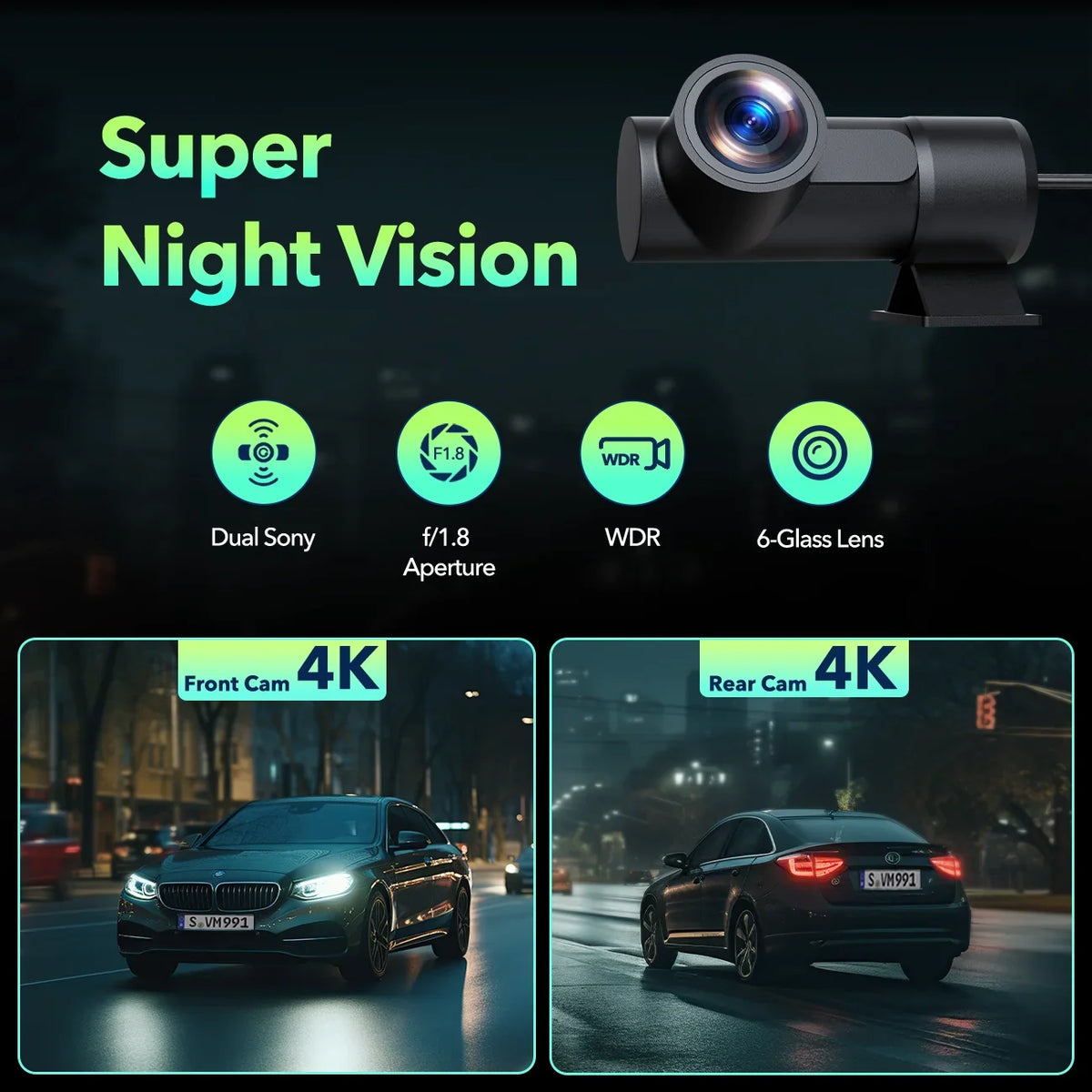 SD Commands, Dash with 3.16" Night for Card, and 5Ghz Dual Camera,Voice APP Rear Cars G-Sensor, Front Dash Car Vision Touch Screen GPS, Wifi 4K+4K Camera Cam 128G TOGUARD