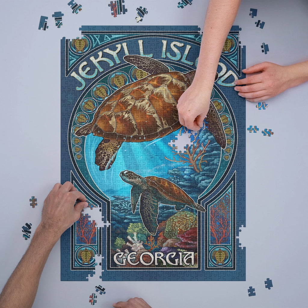 Sea (1000 Piece Jigsaw Turtle and Georgia, Family, Art Jekyll for Nouveau Puzzle, USA) in 19x27, Island, dimension Challenging Adults Puzzle Made
