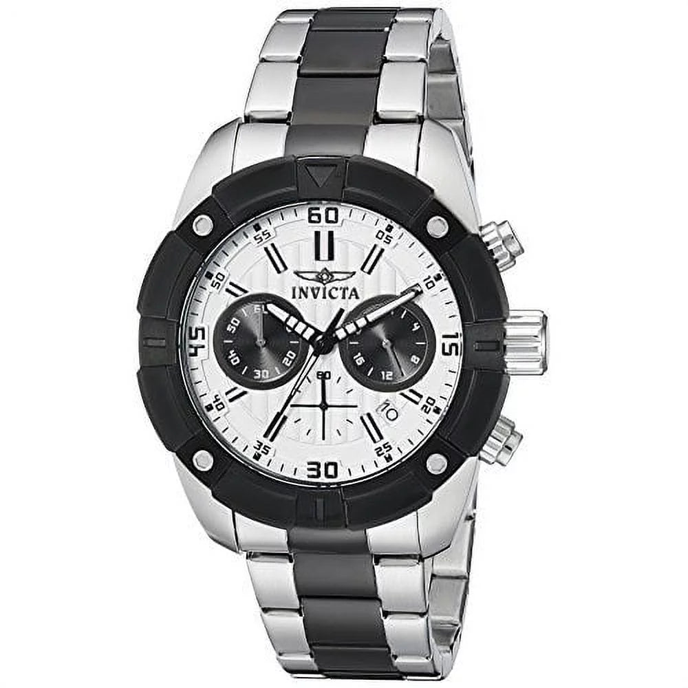 Stainless Bezel Silver-Tone Men's Black Chrono Dial 21471 Steel Watch Specialty