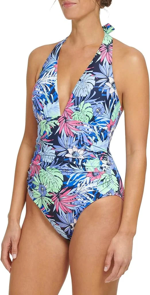 US Standard FLORAL Swimsuit, ALOHA 12 MINT NEO One-Piece Halter Hilfiger Tommy