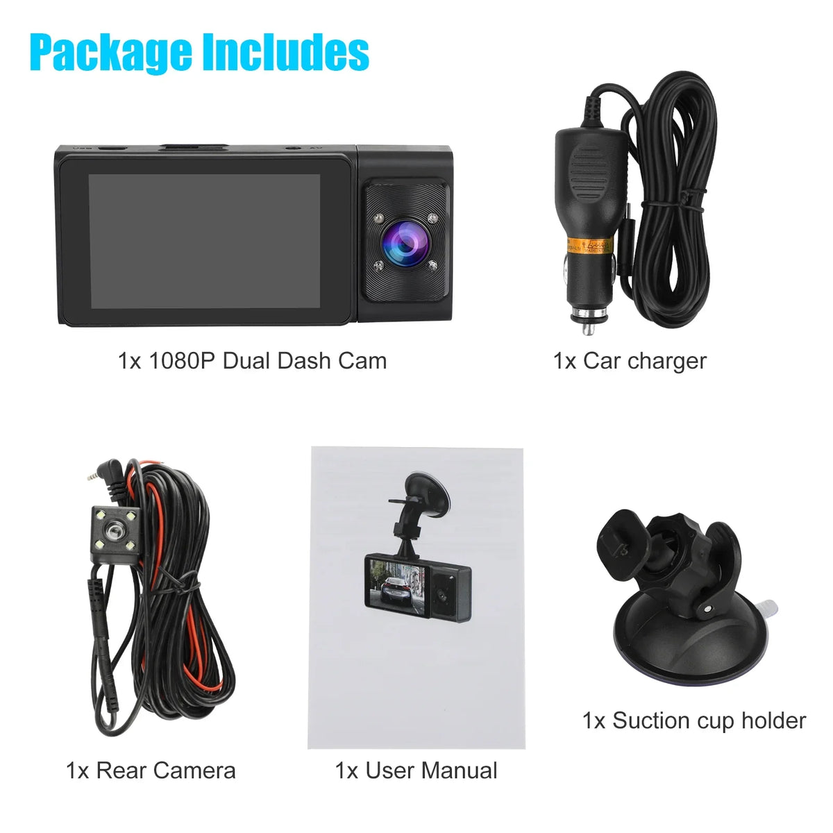 Backup with 3 Dual Camera Dash Vision, G-Sensor Camera, 1080P Night Front Rear, Car Channel Dash and Cam Cam TSV DVR