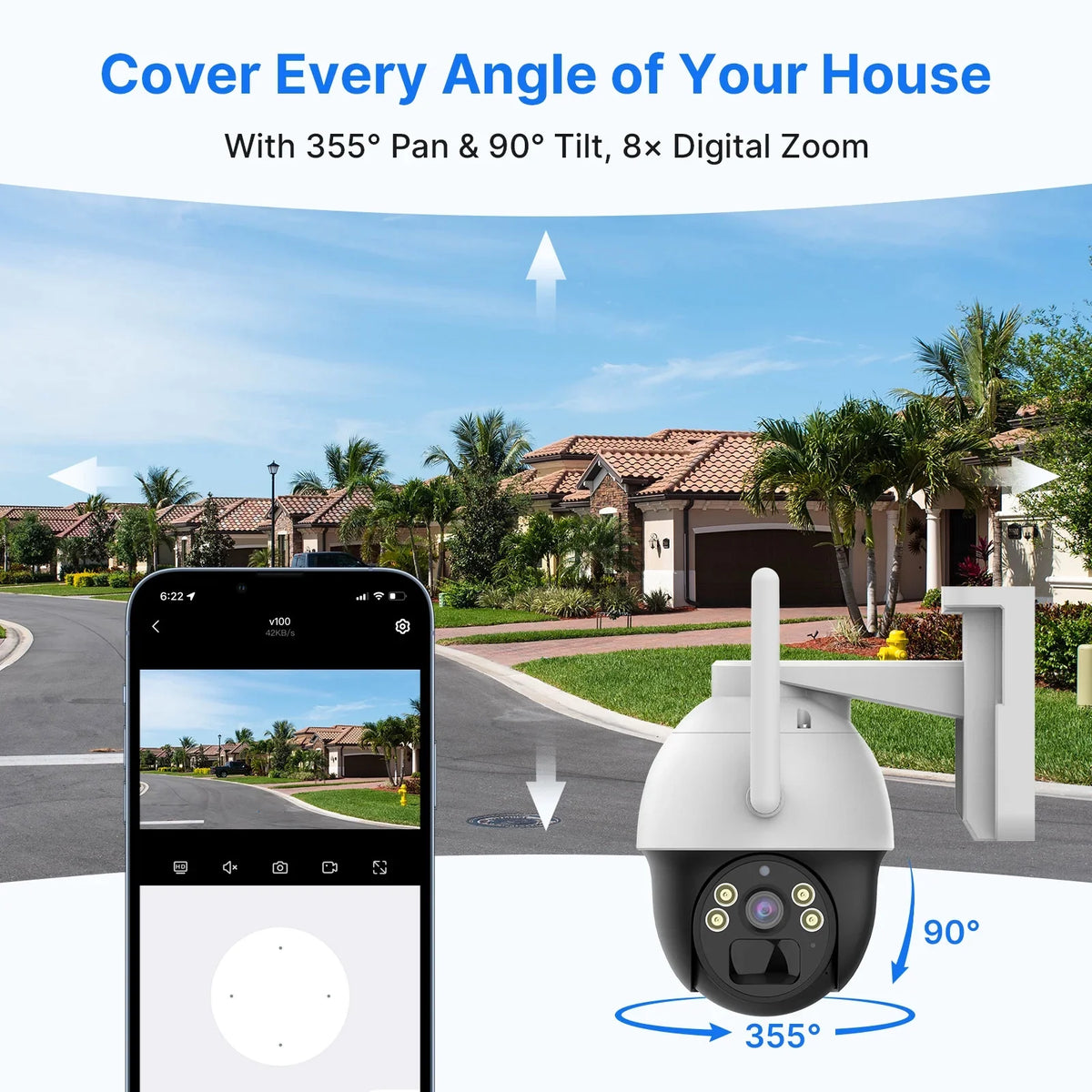 Audio,Color Rechargeable Card zoom,2-Way Solar AI Slot,Smart Wireless Pan/Tilt,8X digital Camera,360 Security Night Vision,Spotlights,SD Detection View Hiseeu Battery 2K/3MP