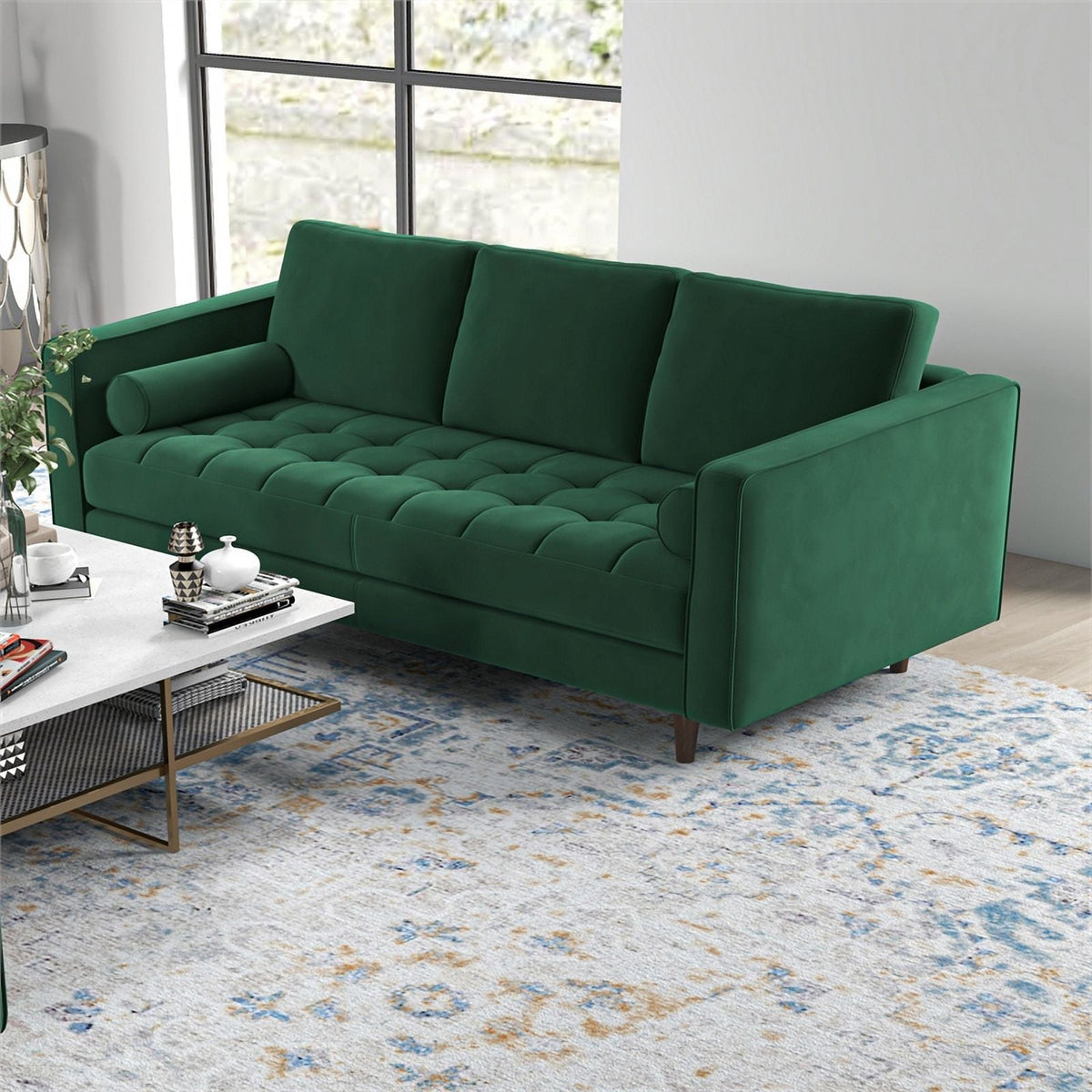 in Set Green Sofa Back Velvet Tahir Pillow Mid-Century