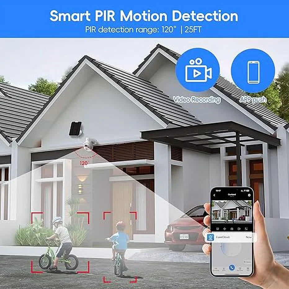 WiFi Color Night Security Camera Solar 360° exterior, Full With 9000mAh Talk View, Two-Way Battery Detection, Vision, Motion Camera Wireless HD 4MP Capacity, PIR Security Waterproof, IP66