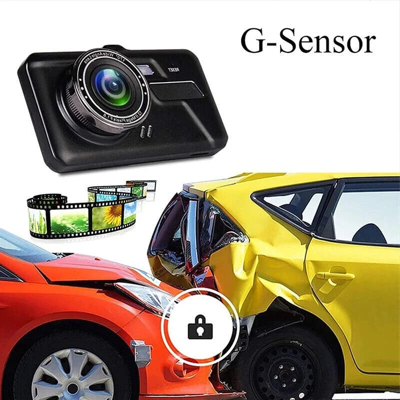Cam Screen Lens Video Parking Front Motion Camera Dash 1080P DVR G-Sensor, Xhy Dual HD Detection Monitoring Rear 4" Touch Driving Car and and Recorder