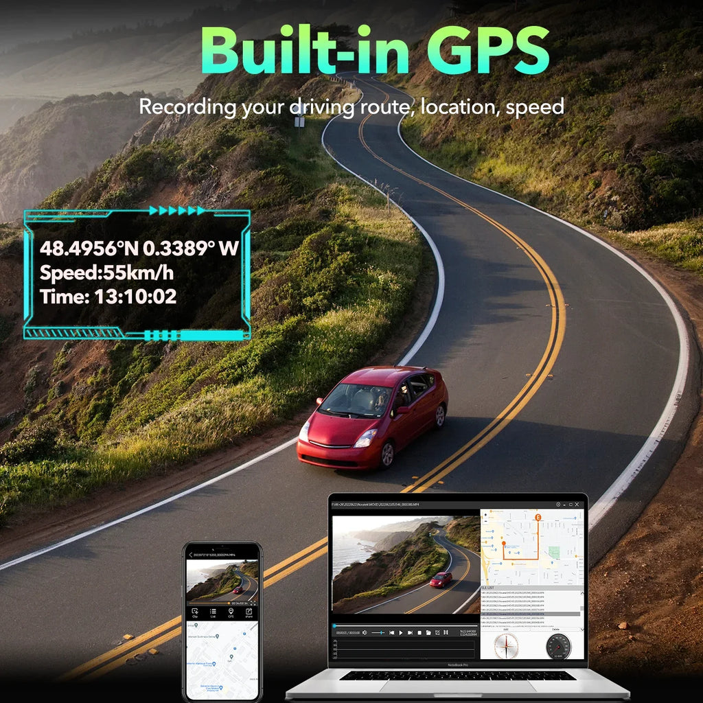 SD Commands, Dash with 3.16" Night for Card, and 5Ghz Dual Camera,Voice APP Rear Cars G-Sensor, Front Dash Car Vision Touch Screen GPS, Wifi 4K+4K Camera Cam 128G TOGUARD