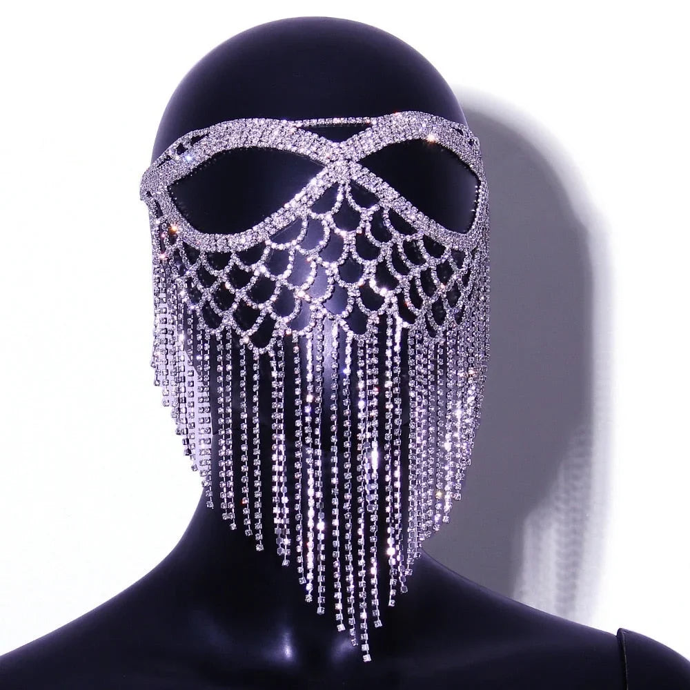 Halloween Tassel Crystal Mask Mask for Masquerade Rhinestone Women Jewelry Face Mask