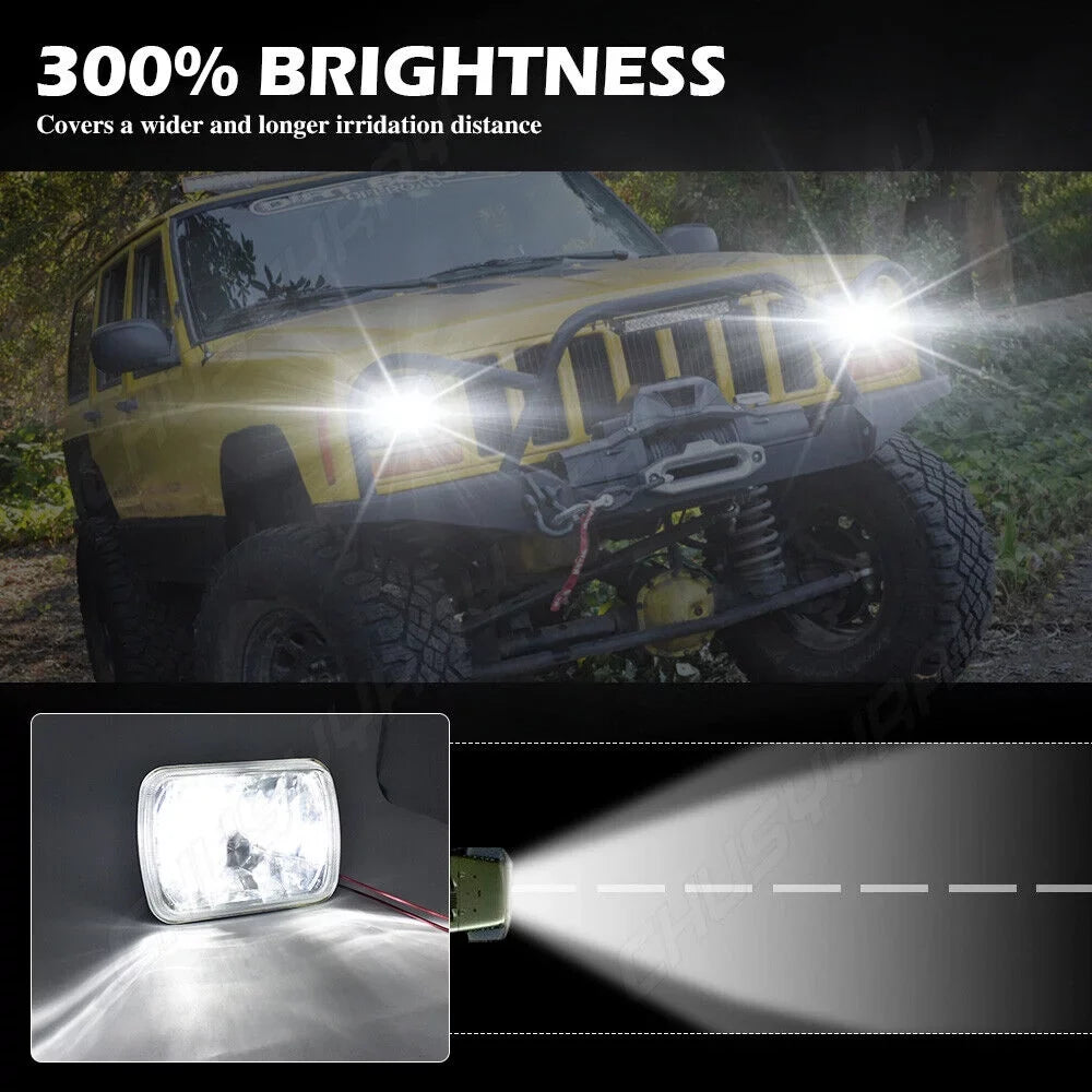 of Wrangler Jeep YJ XJ 1986-1995 Headlights Lampshade 2 Cherokee For Pack LED 7x6" 5X7" 1984-2001 NEW