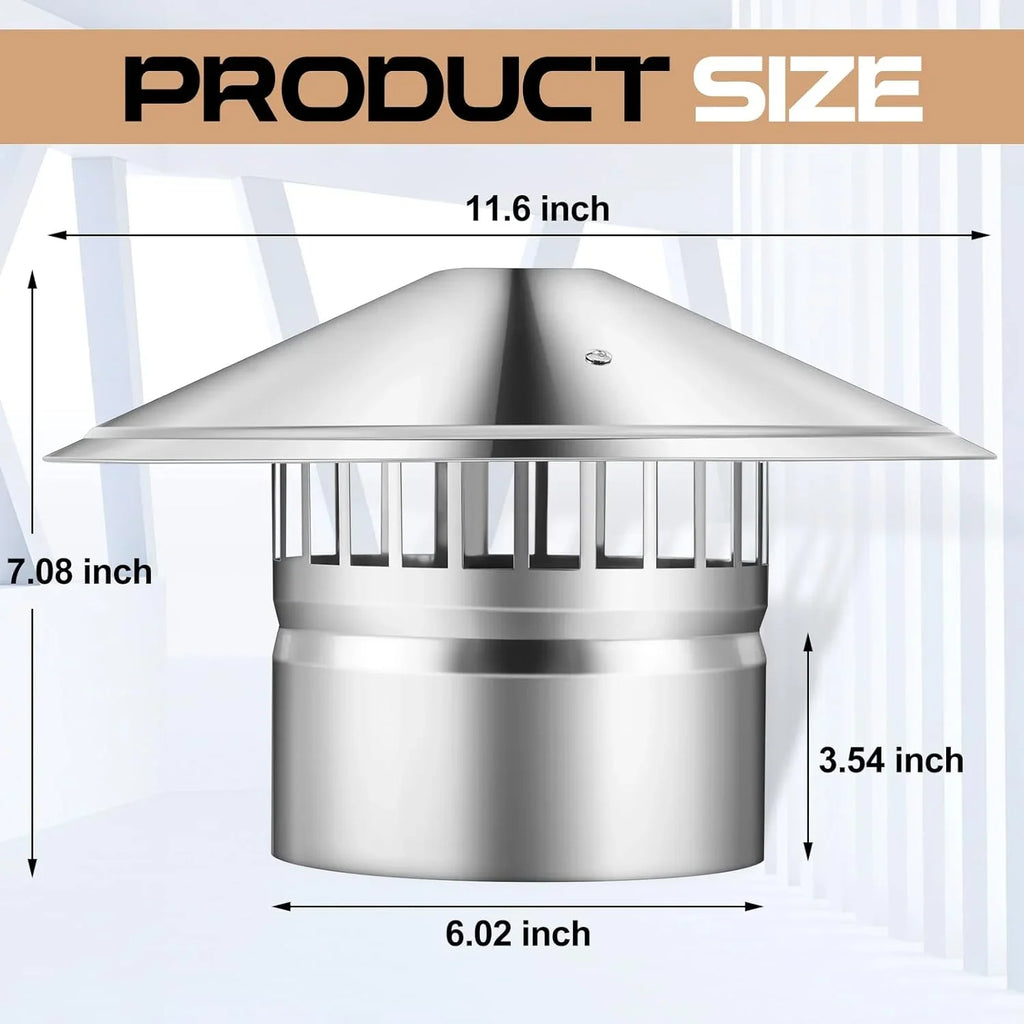 Flue Chimney Top Exterior Cooking Cone 6 Stove Cover Family with Outside Pipe Fireplace Inch Cap Stainless Vent Screen Kitchen Silver for Chimney Roof Topper Cap Cone Screen Steel Cover