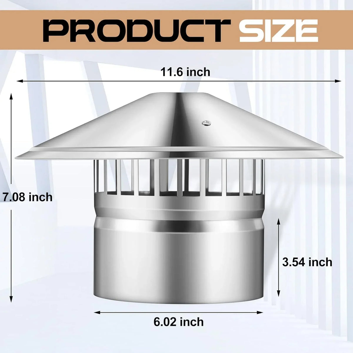 Flue Chimney Top Exterior Cooking Cone 6 Stove Cover Family with Outside Pipe Fireplace Inch Cap Stainless Vent Screen Kitchen Silver for Chimney Roof Topper Cap Cone Screen Steel Cover