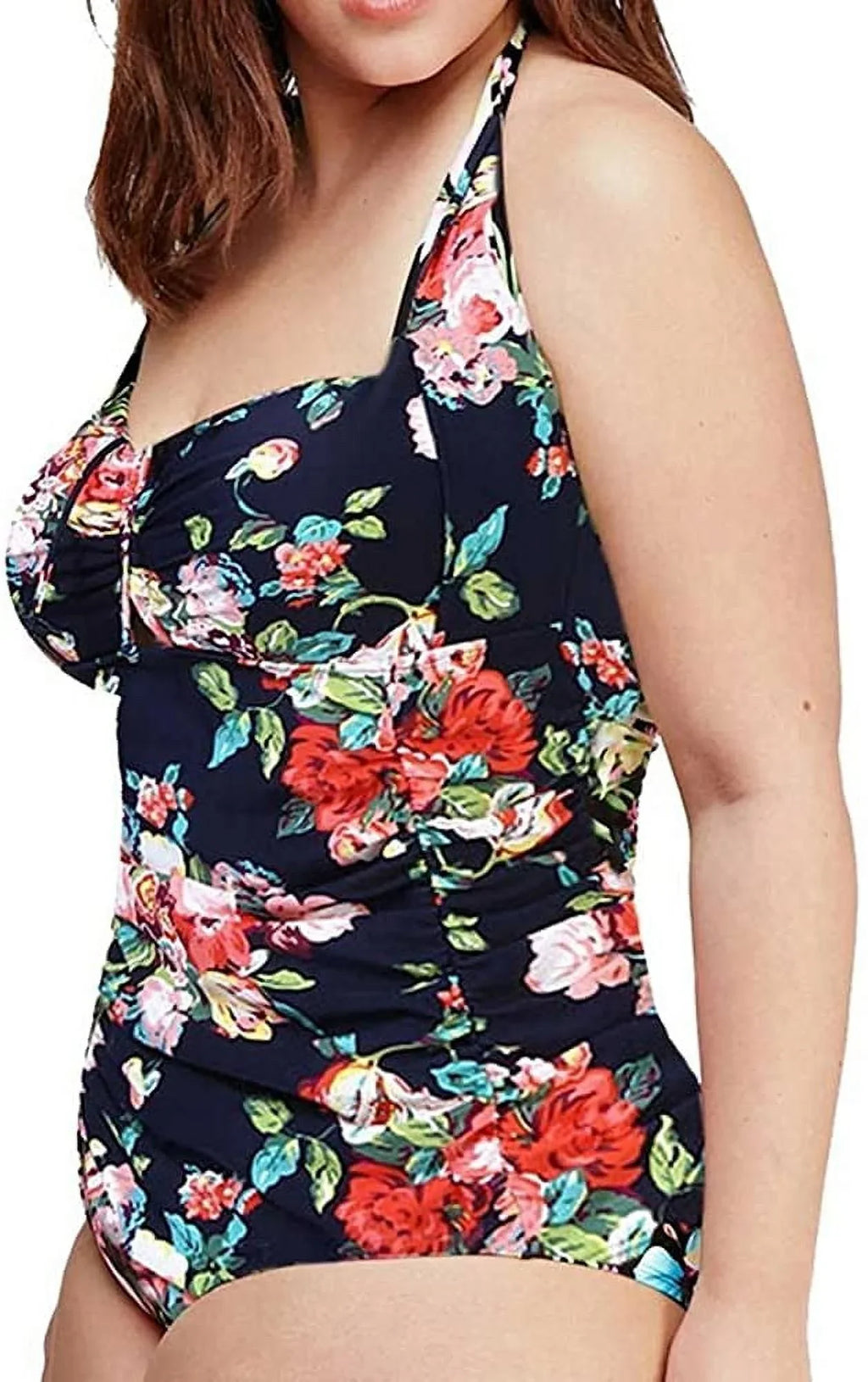 Suit QZUnique dimension Tummy One Women's Vintage Swimwear Swimsuit Bathing Piece Monokini Plus Control Ruched Halter