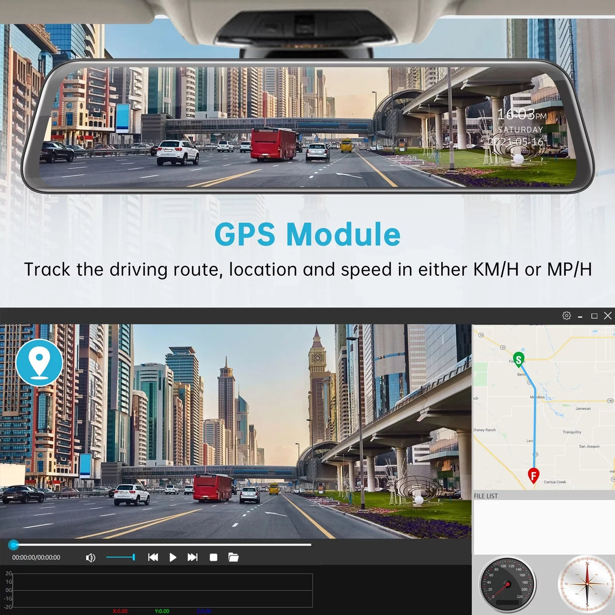 Dual Dash View Screen Mirror Cam Dash Assistance, with 12 Backup Rear Waterproof GPS 2.5K Loop Rear Recording Front Parking Mirror Night Cam Inch Vision, Camera, and Touch Camera