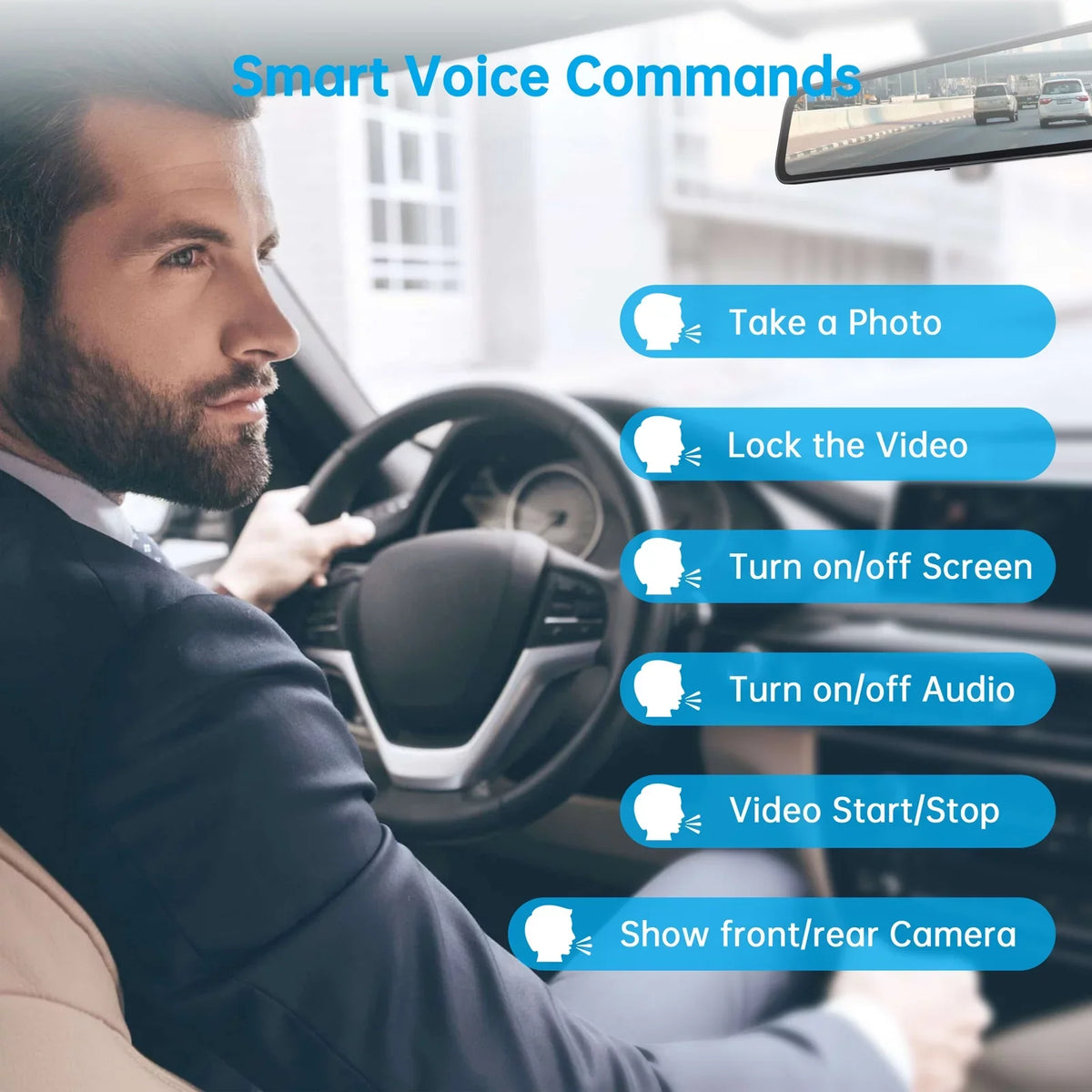 Dual Dash View Screen Mirror Cam Dash Assistance, with 12 Backup Rear Waterproof GPS 2.5K Loop Rear Recording Front Parking Mirror Night Cam Inch Vision, Camera, and Touch Camera