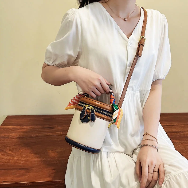 Crossbody Top Handle Scarf Stylish Purse Women Cylinder Bucket Bag moocr For Decor Bag Shoulder