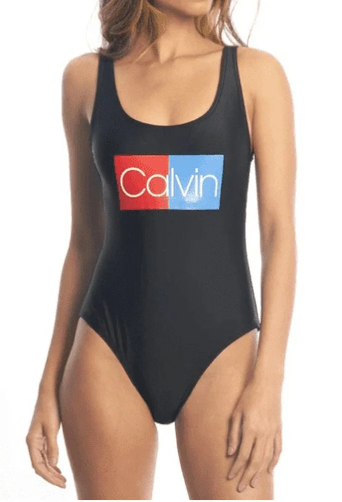 One-Piece Swimsuit, BLACK Klein Large US Calvin Logo U-Back Deep