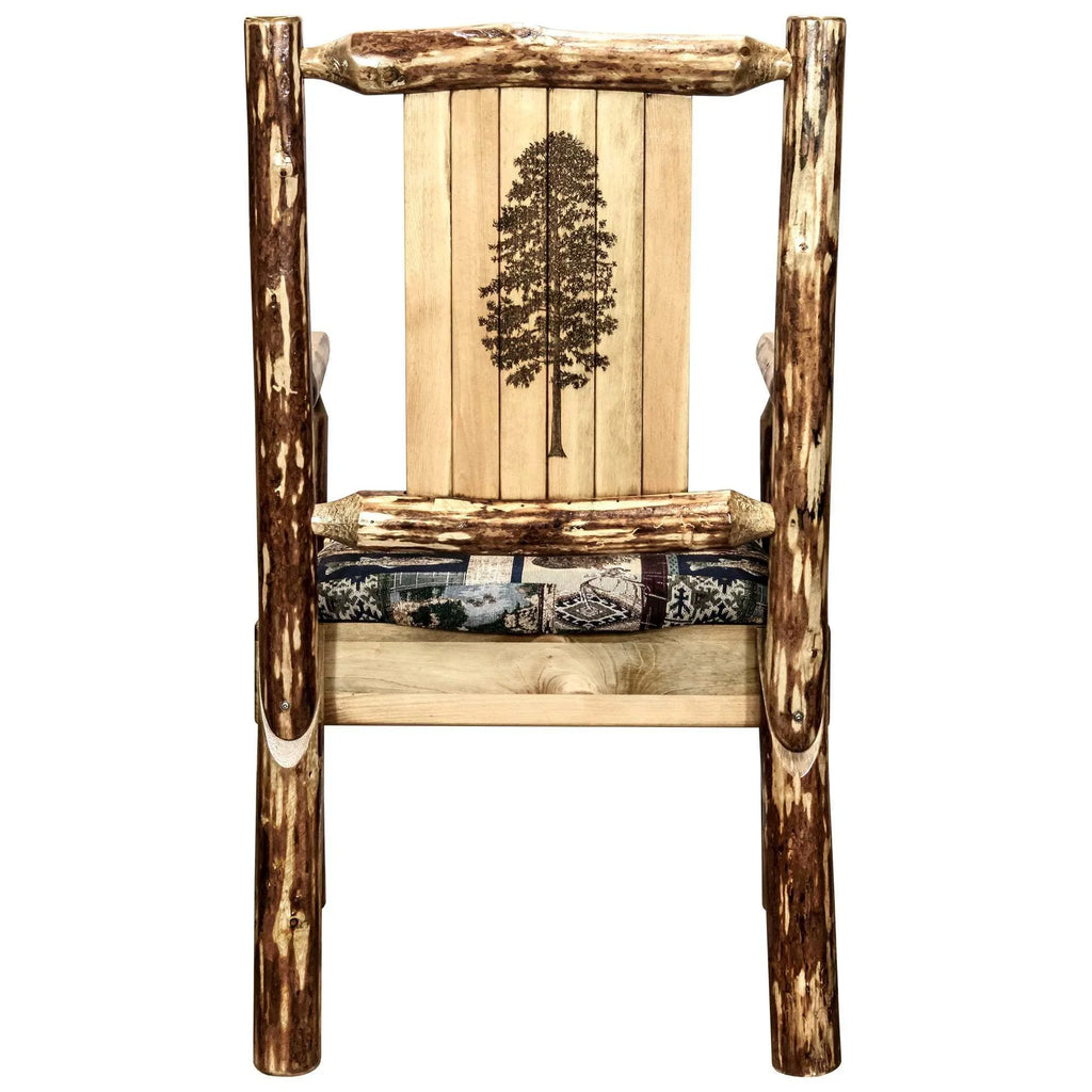 Laser Tree Chair, w/ Captain's Upholstery Engraved Collection Design Pine Country Glacier Woodland