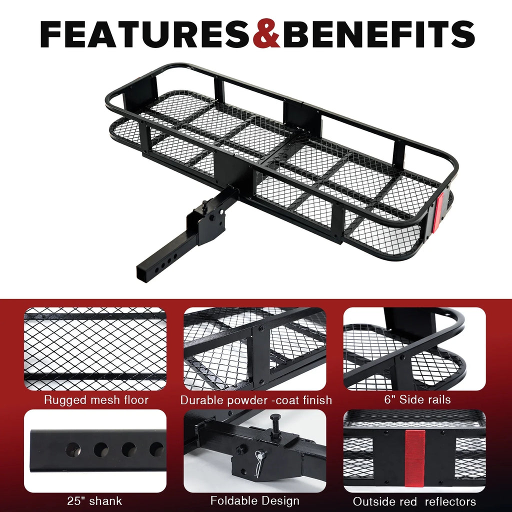 Cargo and Luggage Truck Rack Carrier 60"x21"x6" with Hitch Folding - Cargo Cargo ADOFFUR Net, Waterproof Bag for Capacity Car, Basket SUV, 550Lbs Rack Mount