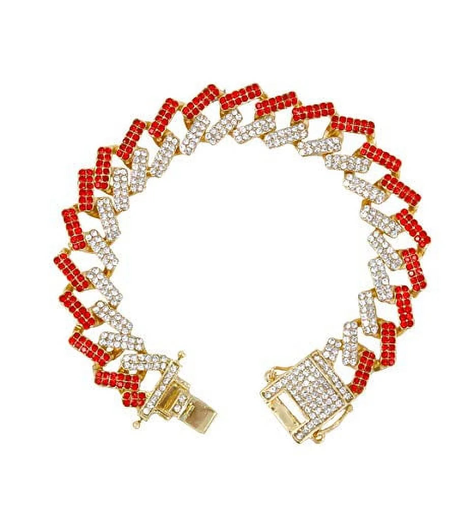 Watch Gold Bracelet w/Bling-ed Design Bling-ed Gold - Round Red Luxury Out Out ZZ Link Mens ZZ Blood L0504RNB