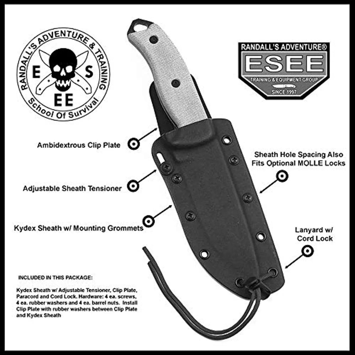 ESEE Knives 5S-E Fixed Black Natural Steel Knife Blade Micarta Serrated Carbon & 1095