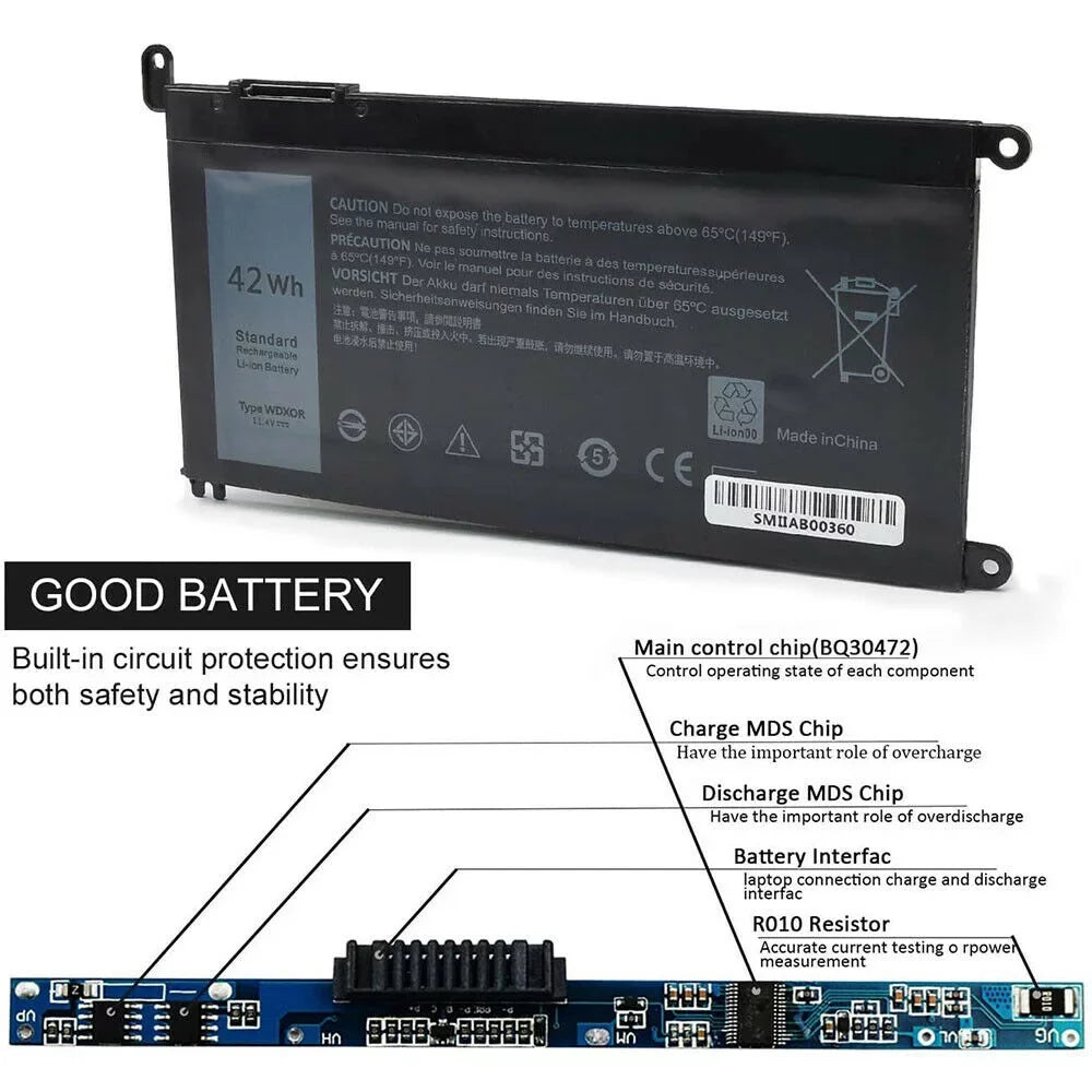for 42WH CYMGM P66F P75F 5565 WDX0R P69G Series Inspiron 7573 Battery
