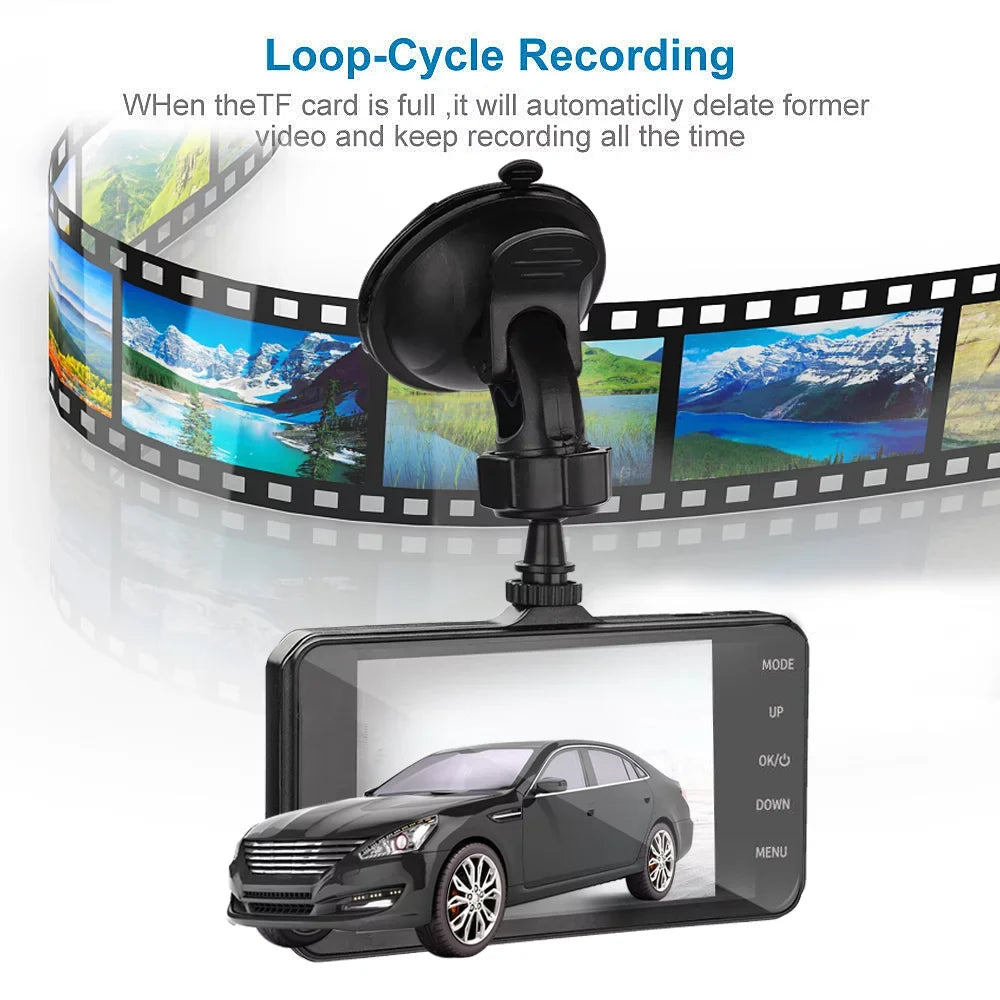 Cam Screen Lens Video Parking Front Motion Camera Dash 1080P DVR G-Sensor, Xhy Dual HD Detection Monitoring Rear 4" Touch Driving Car and and Recorder