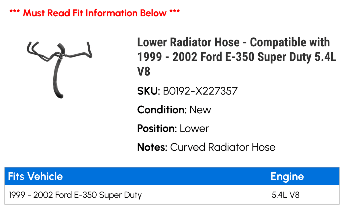 2000 Radiator E-350 - 2002 Super V8 Duty Hose with Lower 1999 Compatible 2001 - 5.4L