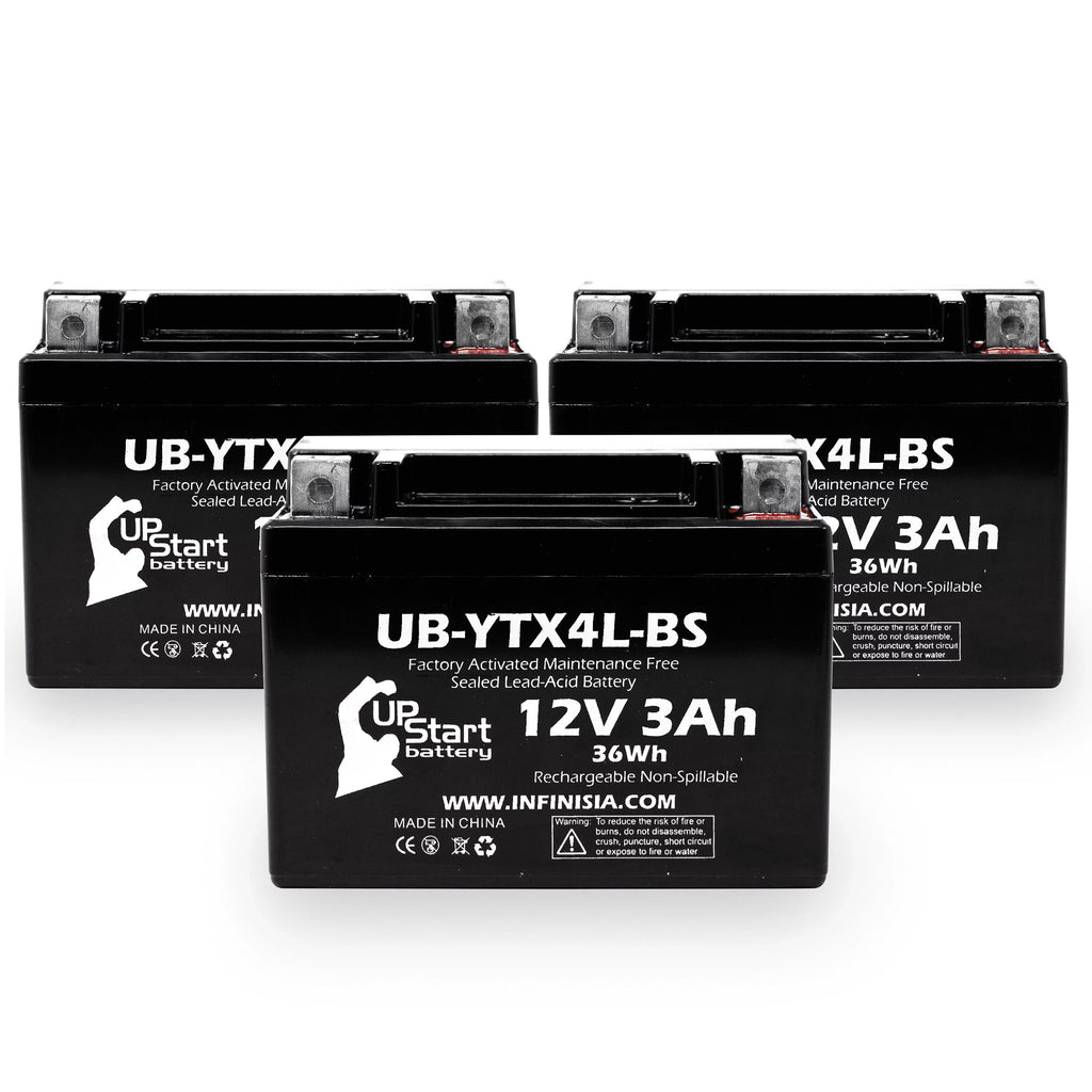Replacement UB-YTX4L-BS Maintenance 3Ah, 90CC - Battery ATV Bombardier 2002 3-Pack Quest Activated, DS90F, (Can-Am) Factory DS90, for Battery UpStart Free, 12V,