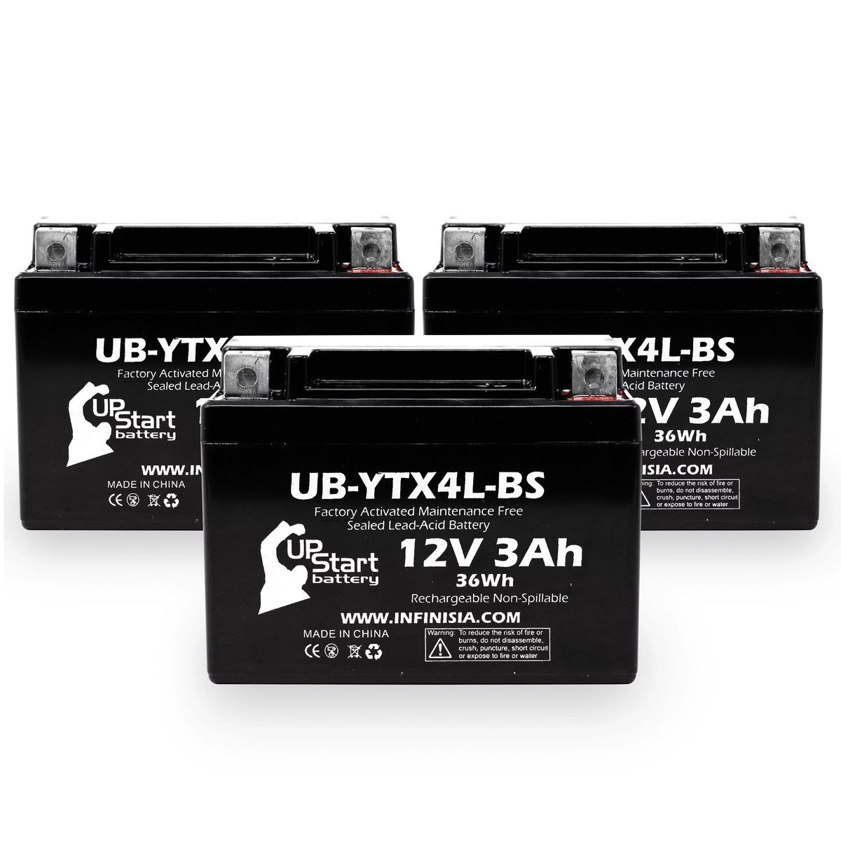Replacement UB-YTX4L-BS Maintenance 3Ah, 90CC - Battery ATV Bombardier 2002 3-Pack Quest Activated, DS90F, (Can-Am) Factory DS90, for Battery UpStart Free, 12V,