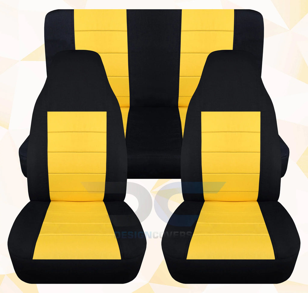 Two Yellow Front&Rear Covers:Black Seat 2003-2006 T239-Designcovers Compatible - Set Jeep Wrangler with and Full Tone LJ