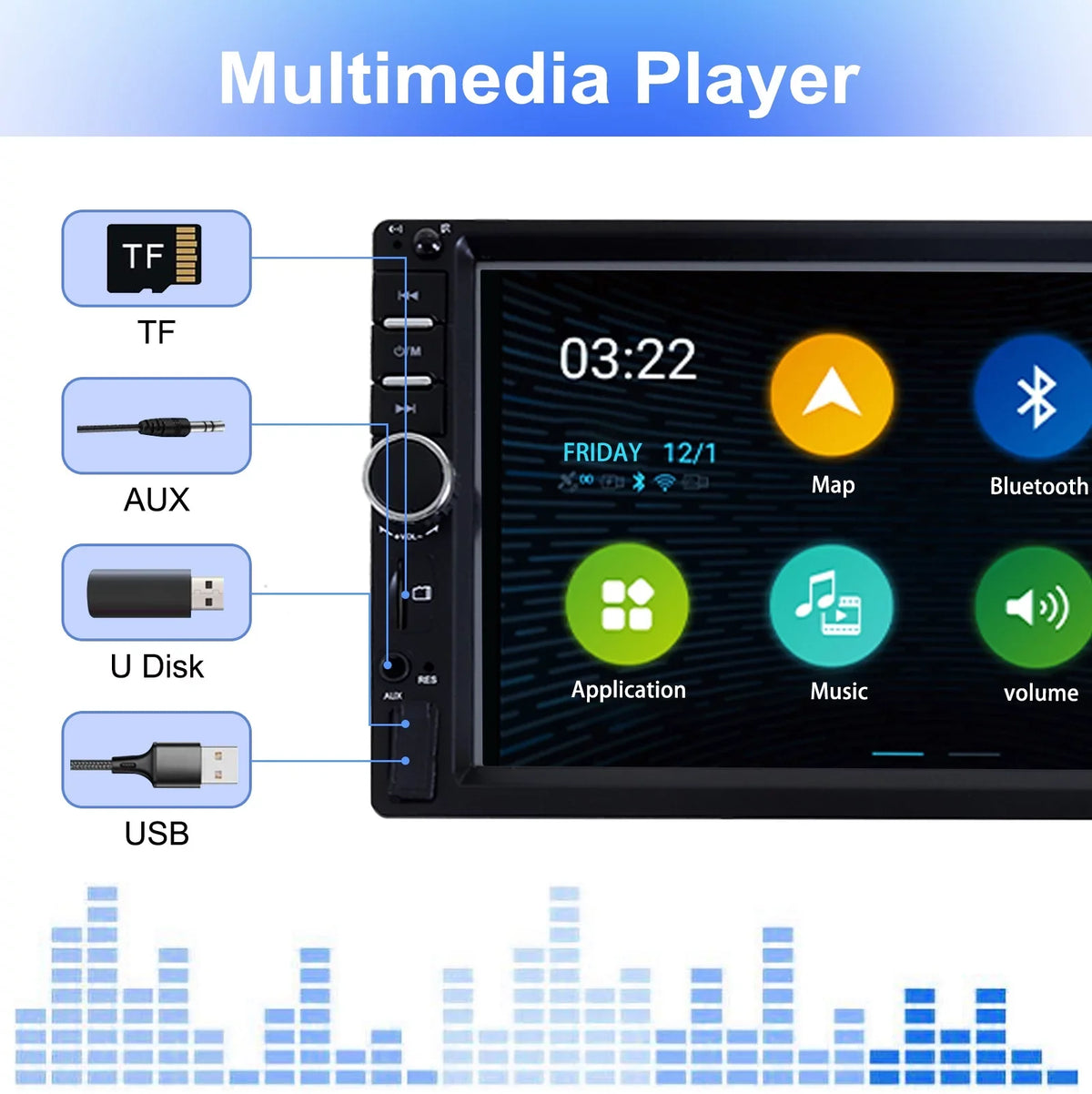 Stereo Mirror Car Din Radio Car Calling Camera Link/USB/SD/AUX, with Car Backup Free Hands Radio Receiver Bluetooth Audio Screen Radio Support 7" Double Touch -