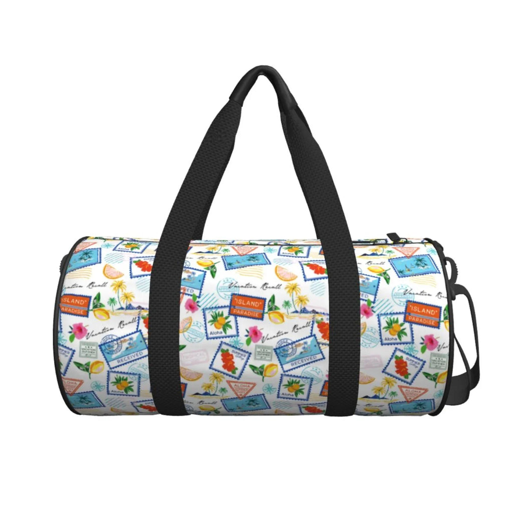Pocket Coaee Bag Compartment Travel Capacity Luggage with Summer Stamp Gym Bag Bag Waterproof Sports Large Cylinder and